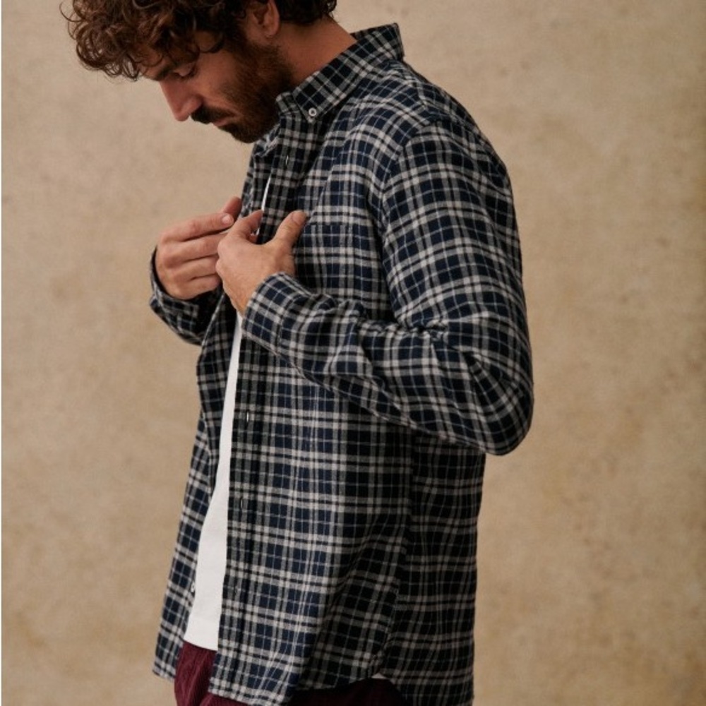 Sezane Octobre Editions Charlie Blue Check Flannel Button Down Shirt Men’s Sz XL